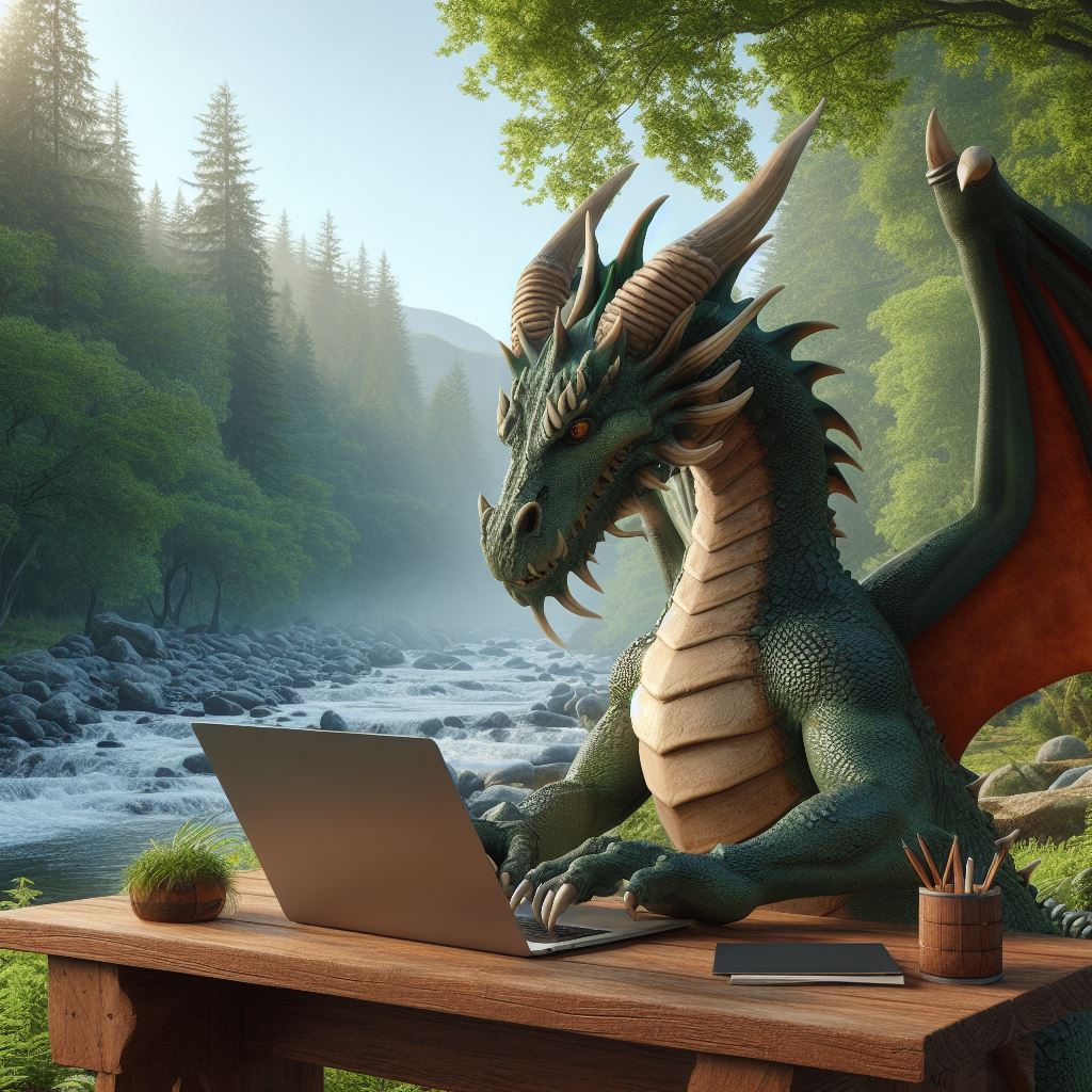ai generated image of a dragon using laptop