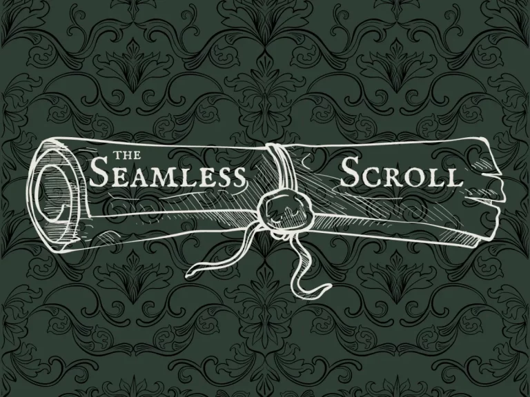 A social media tool for your social media struggles: The Seamless Scroll. - A scroll in a hand-drawn style is overlaid on a dark green background